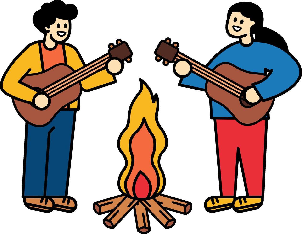 A woman and a man are singing around a campfire vector