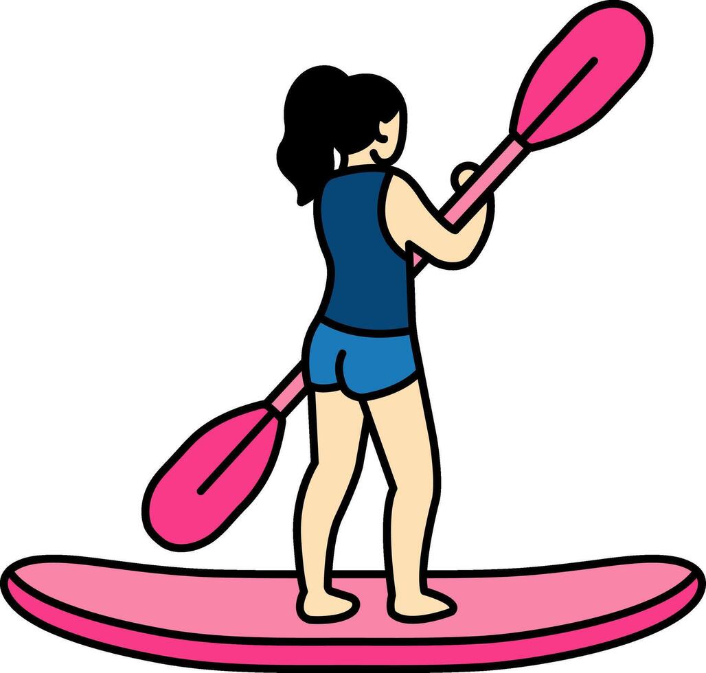 A woman is paddling a surfboard vector