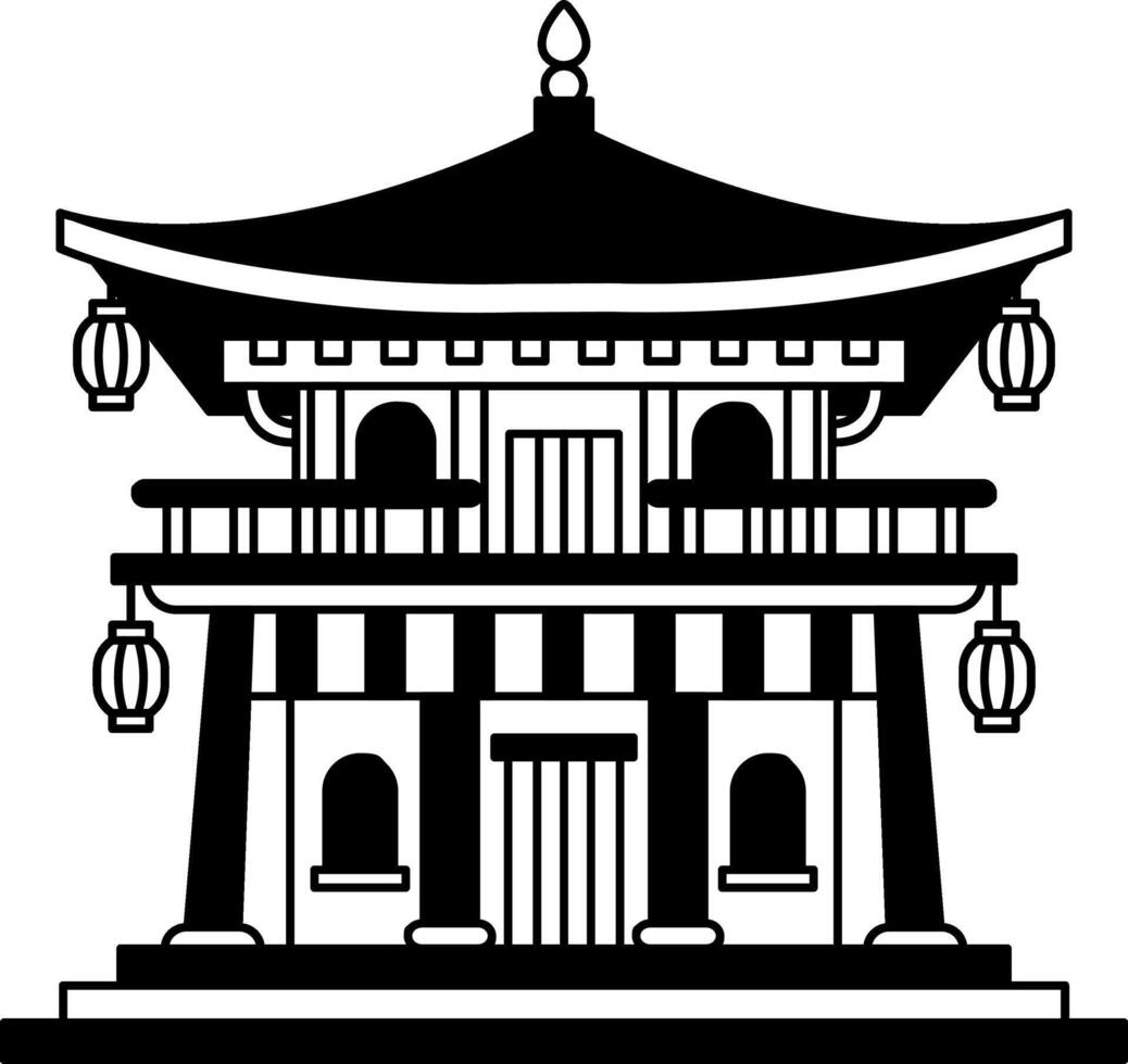 black and white icon of a Japanese temple vector