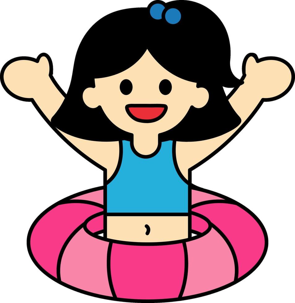Girl wearing a swimming ring vector