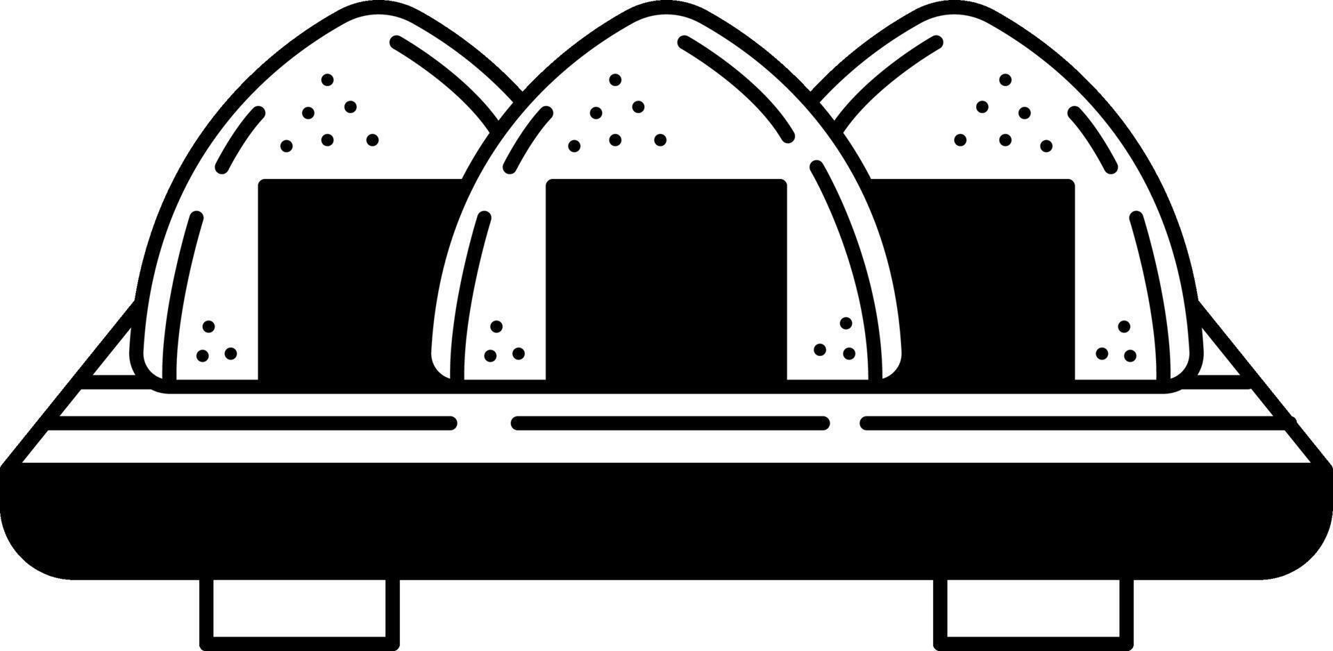 black and white illustration of onigiri japanese rice balls vector