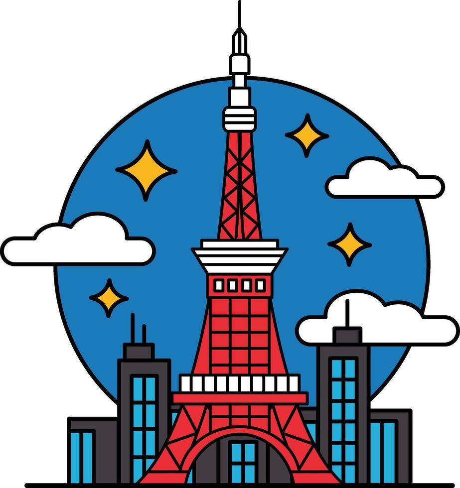 illustration of a Tokyo Tower in the city vector
