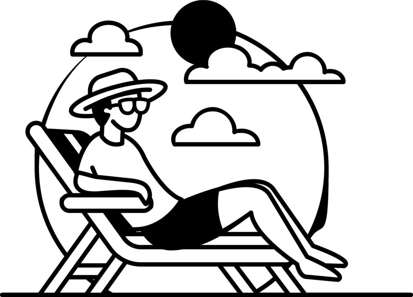 black and white illustration of a man is sitting on a beach chair vector