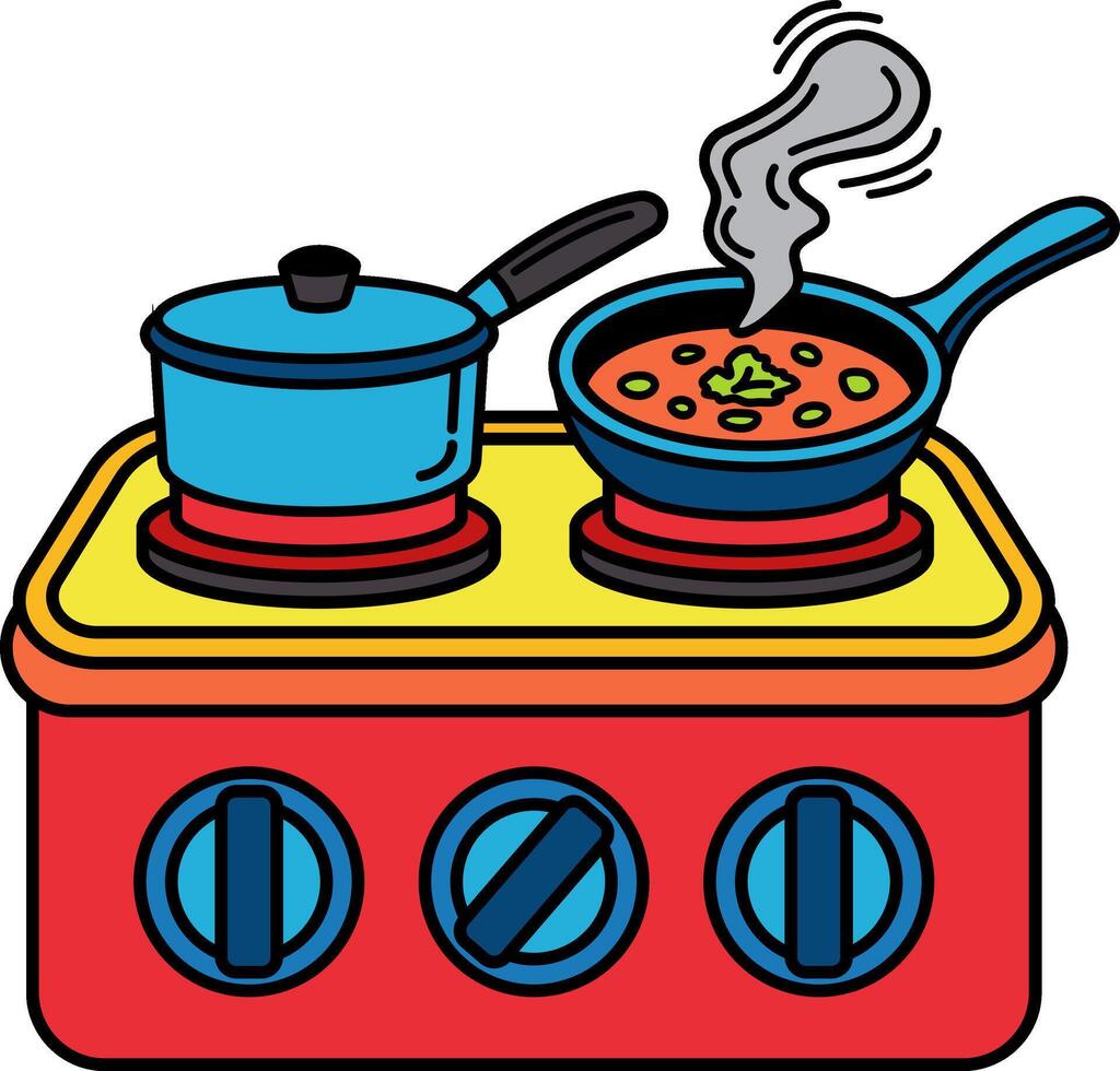 Pot and pan on a camping stove vector