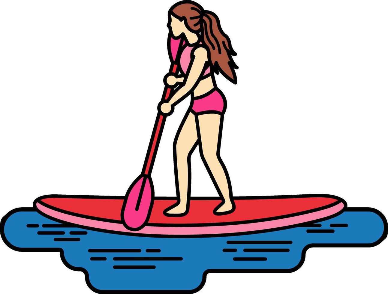 A woman is paddling a surfboard in the water vector