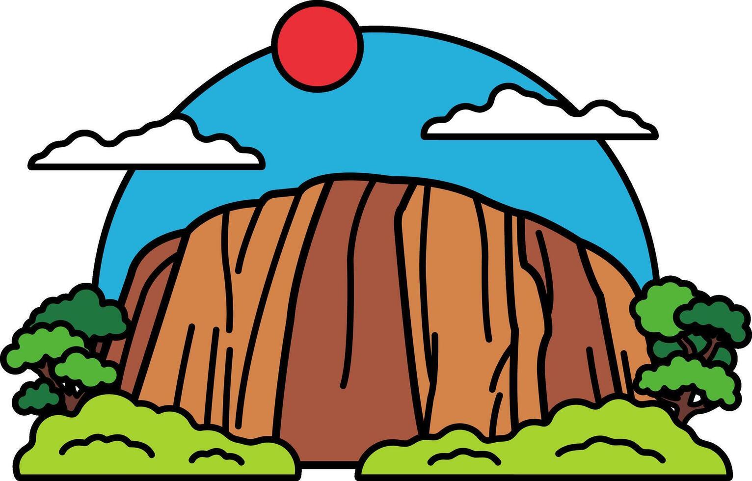icon of A mountain with a red sun in the sky vector