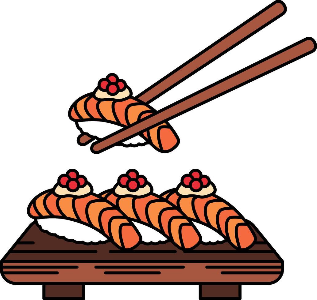 illustration of salmon sushi with chopsticks vector