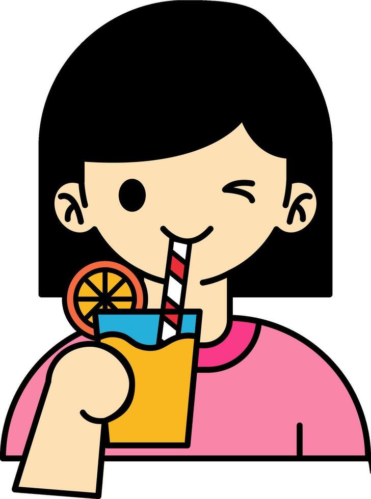 a girl drinking orange juice vector