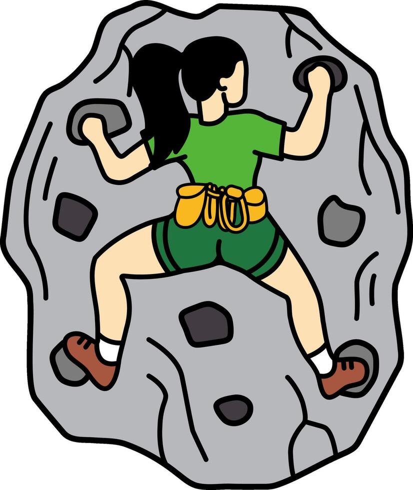 A woman is climbing a rock wall vector