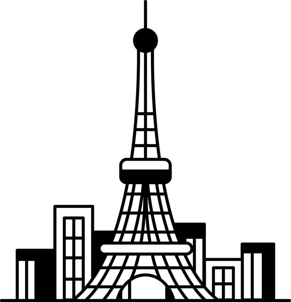 black and white icon of a tokyo tower in the city vector
