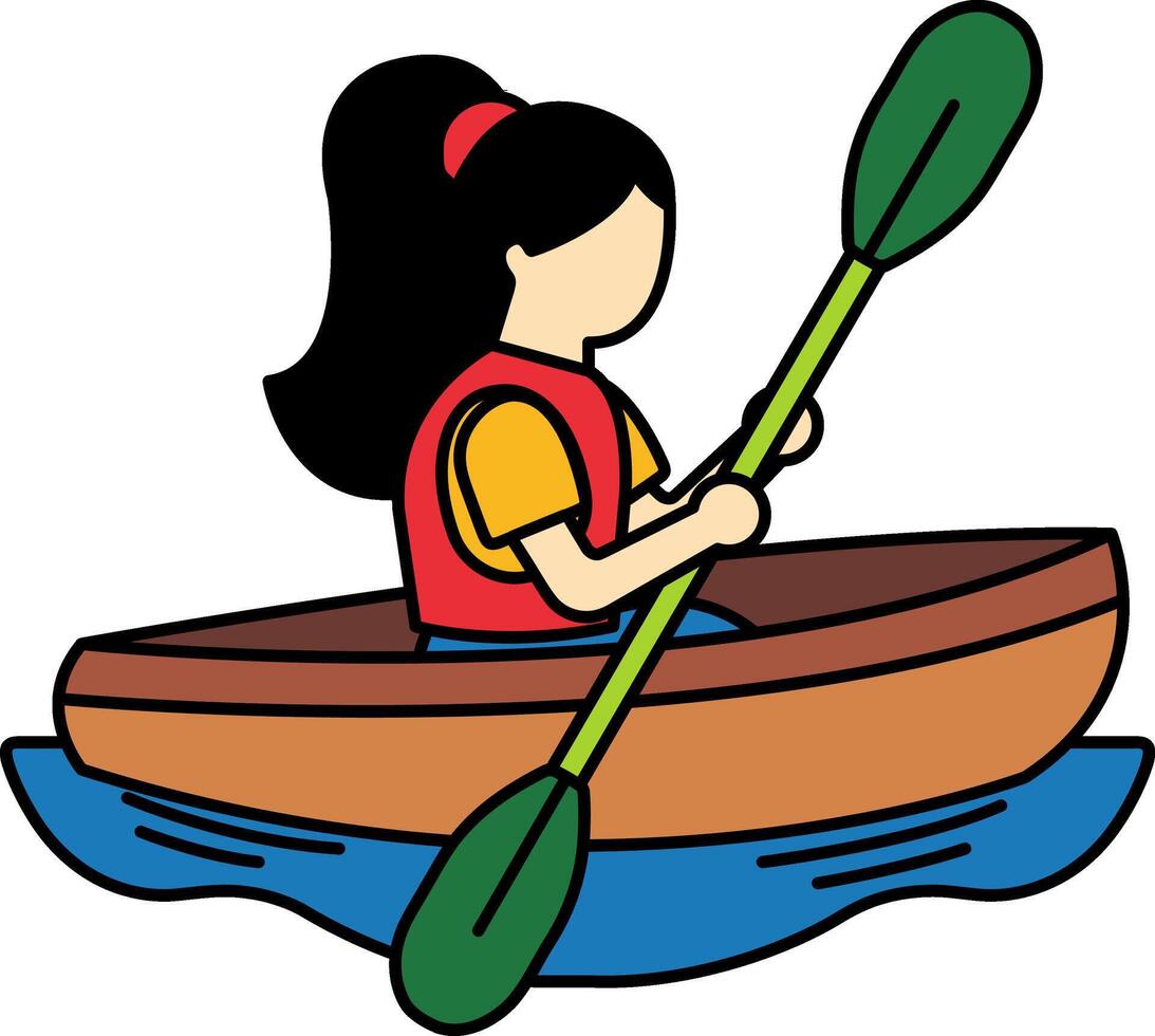 icon of a woman paddling a canoe vector