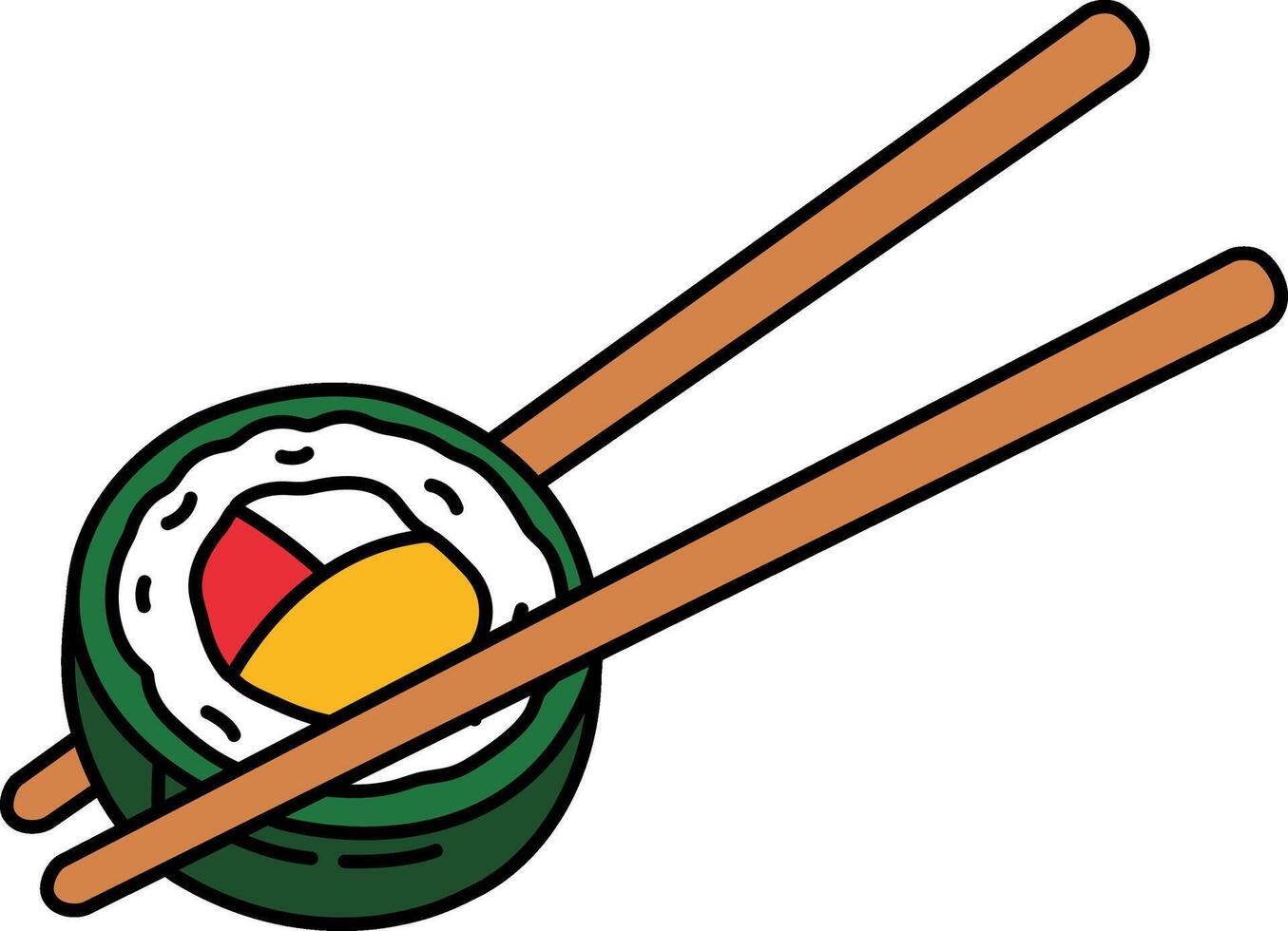 single icon of sushi roll with chopsticks vector