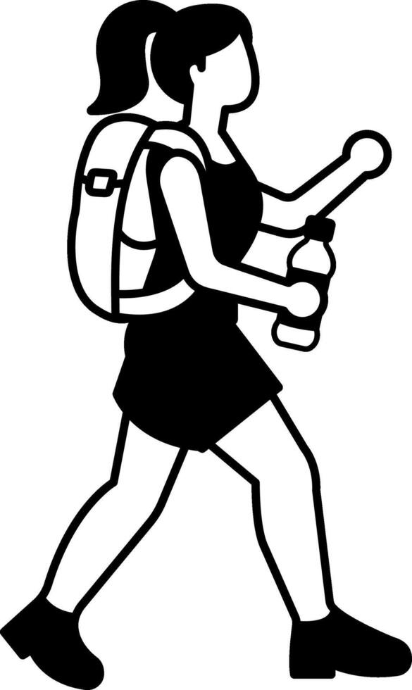 black and white illustration of a woman with a backpack vector