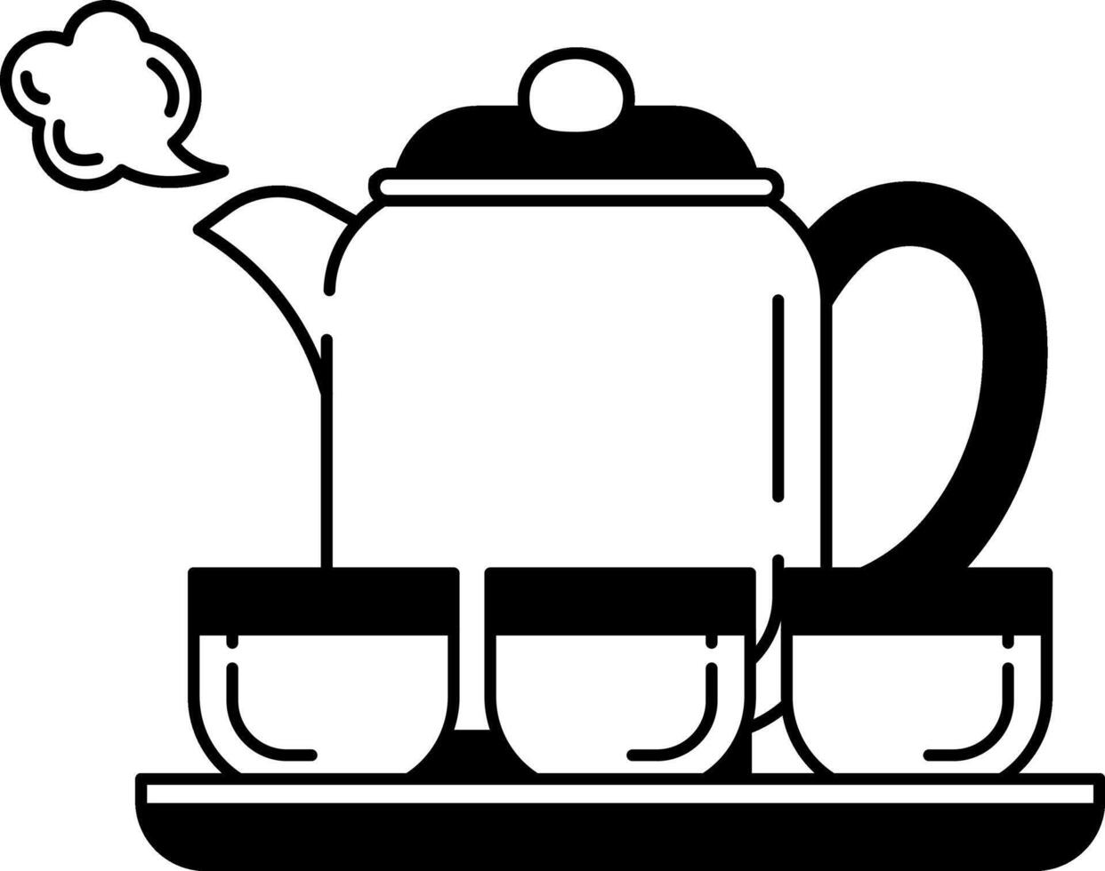 black and white illustration icon of a Japanese teapot set vector