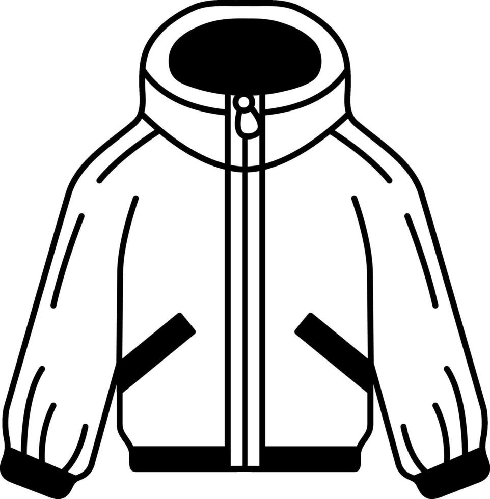 black and white illustration of a jacket with a zipper vector