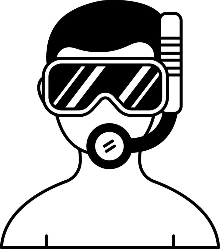 black and white illustration of a man wearing a snorkel mask vector