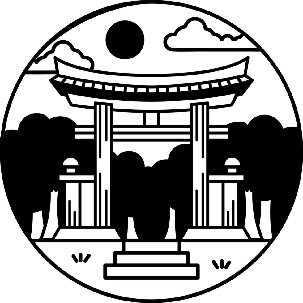 black and white icon of a japanese torii gate vector