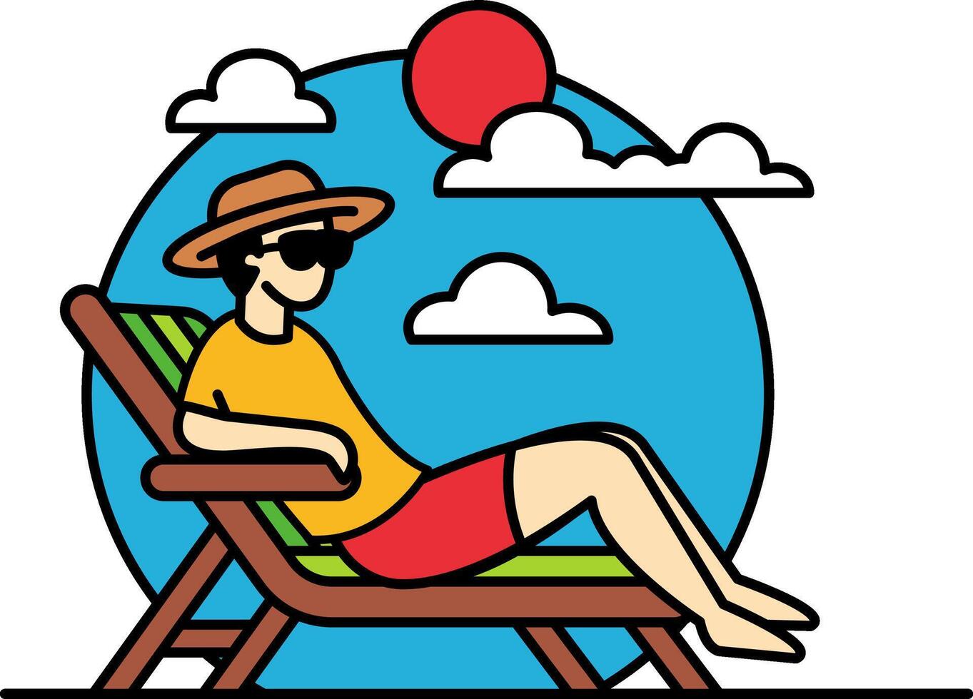 A man is sitting on a beach chair vector