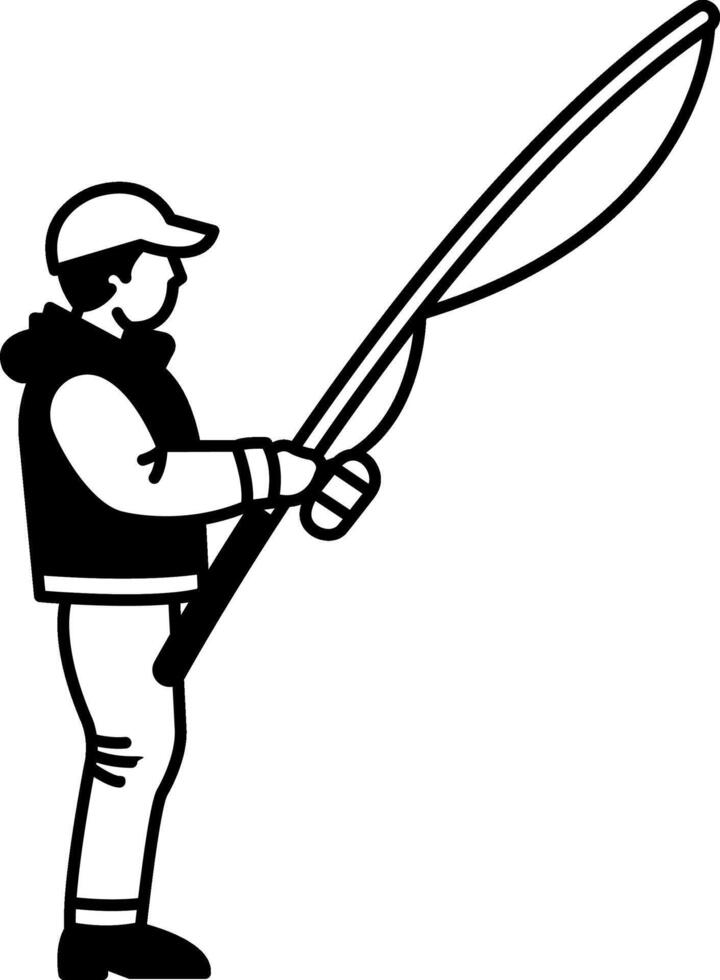 black and white illustration icon of a man fishing vector