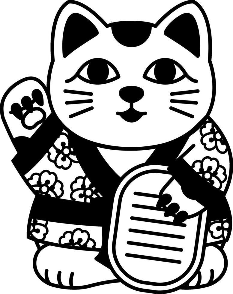 black and white illustration of a japanese lucky cat vector