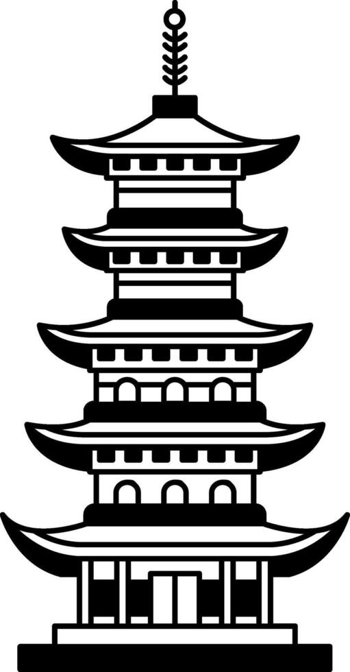 black and white illustration of a Japanese temple vector