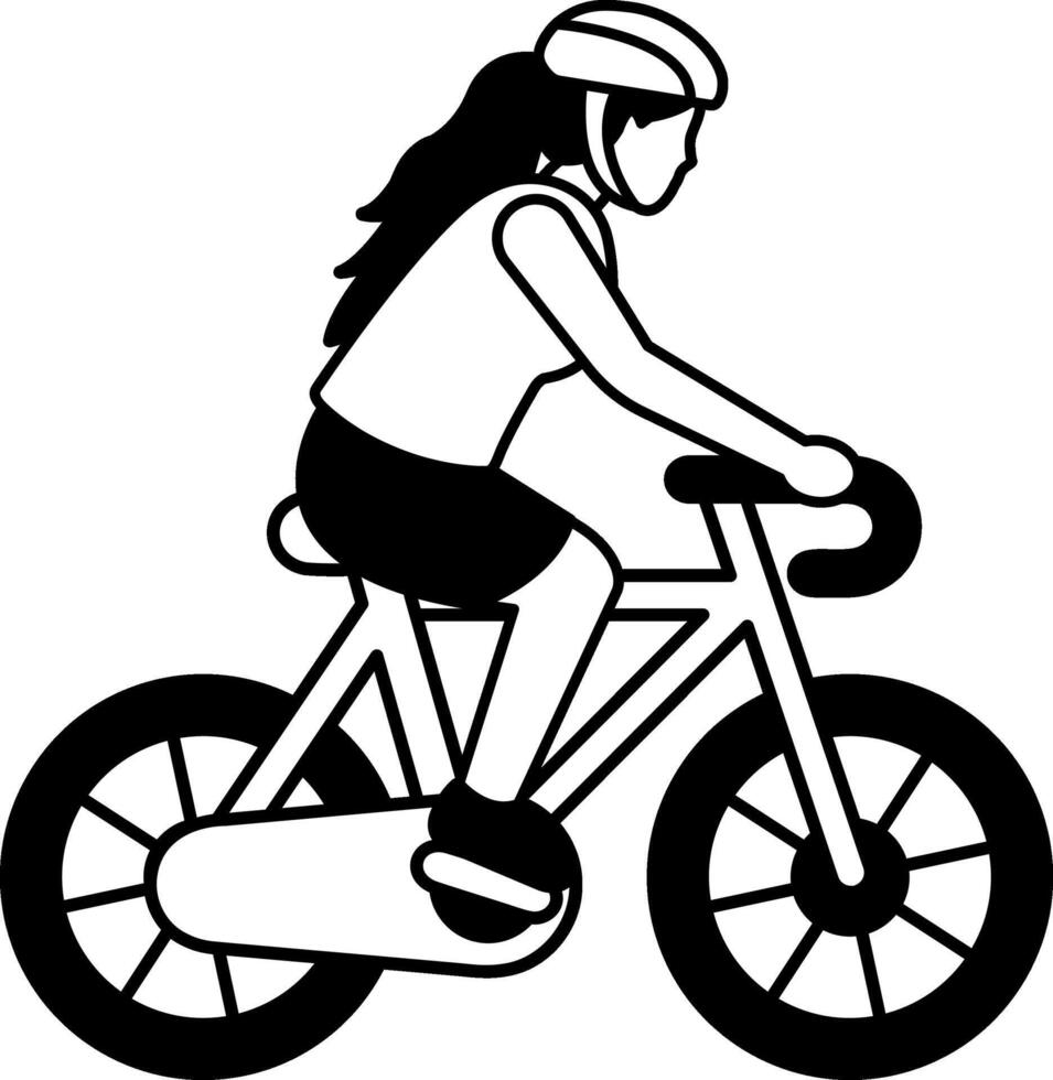black and white illustration of a woman riding a bicycle vector