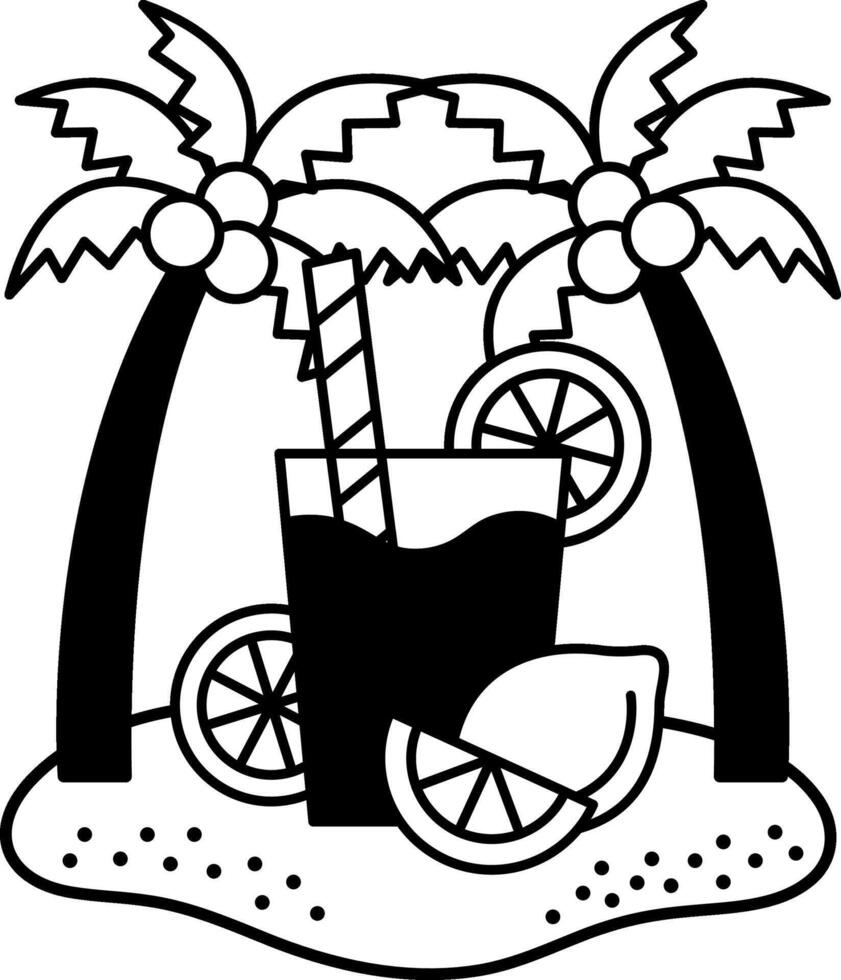 black and white illustration of an orange juice is on the beach vector