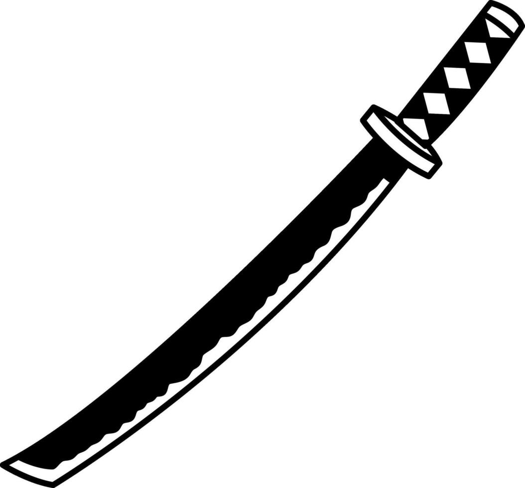 black and white single icon of a japanese katana samurai sword vector