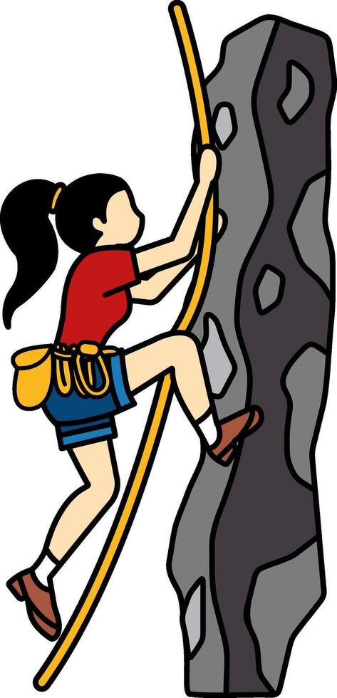 A woman is climbing a cliff vector