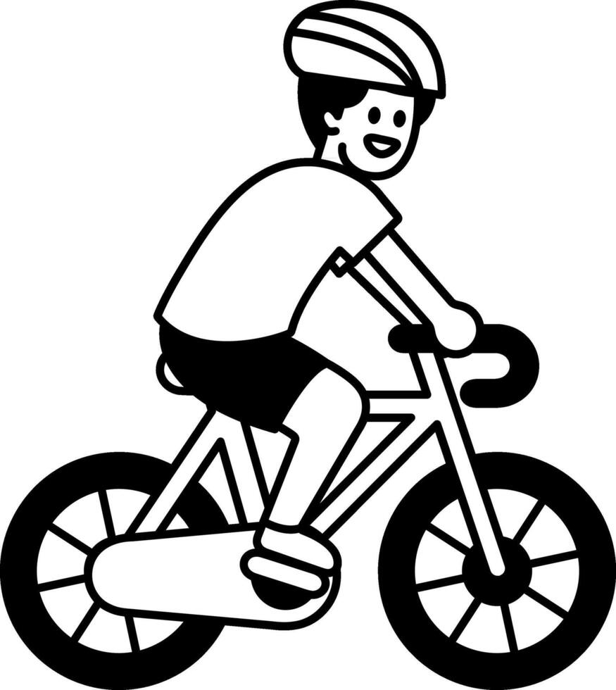 black and white illustration of a man riding a bicycle vector