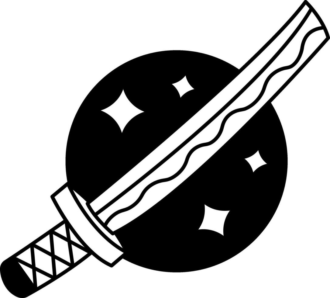 black and white illustration icon of a japanese katana samurai sword vector