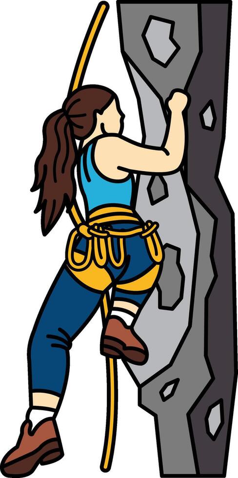 A woman climbing a rock cliff vector