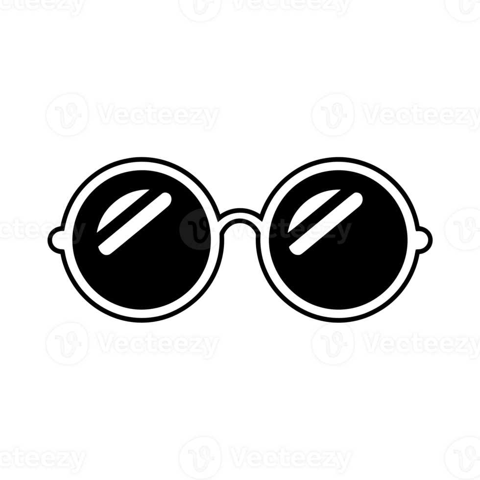 A simple graphic depicts round sunglasses with thick frames and dark lenses, outlined in black. cutouts cutouts png