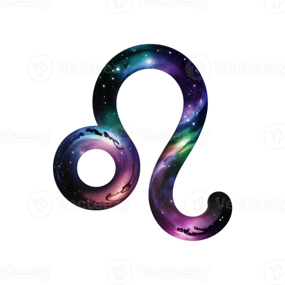 A celestial design incorporates a blend of vibrant colors and starry patterns, forming the symbol of Leo. cutouts png