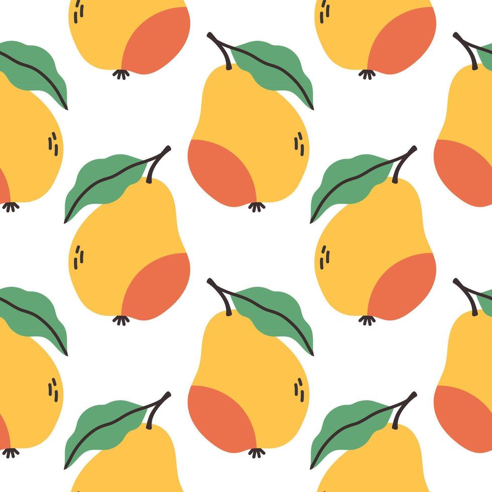 Yellow pear summer pattern on white background. Simple seamless pattern with pears. design for greeting card and invitation of seasonal summer holiday vector