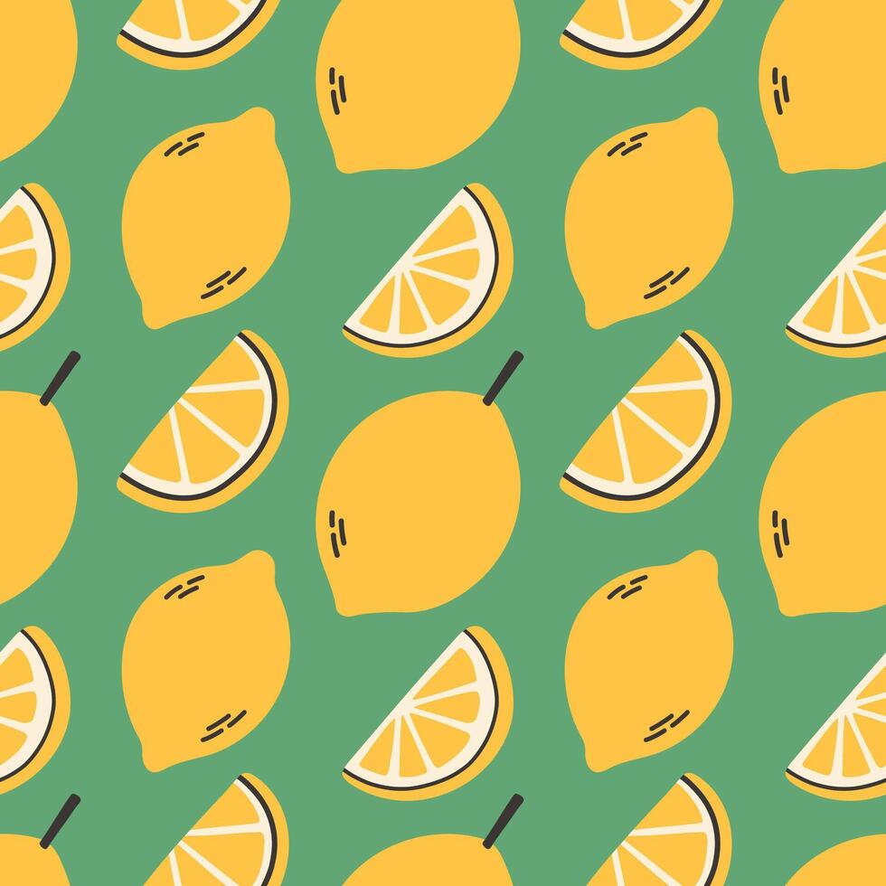 Lemon summer pattern on green background. Simple seamless pattern with lemons. design for greeting card and invitation of seasonal summer holiday vector
