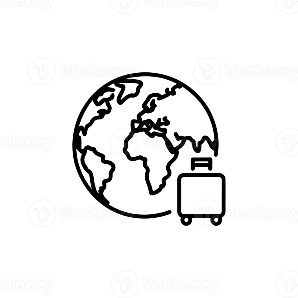 A simple black icon shows the Earth with a suitcase, suggesting themes of global travel cutouts png