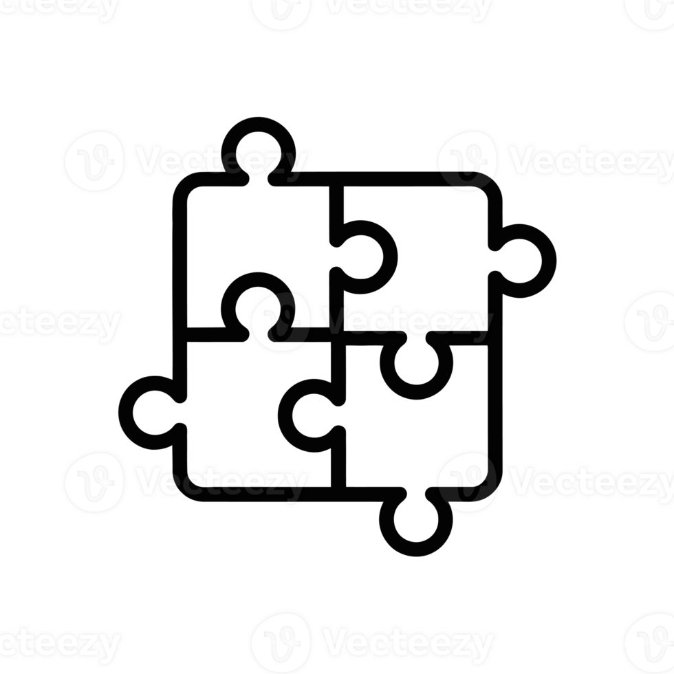 Four interlocking puzzle pieces form a complete square with bold black outlines cutouts png