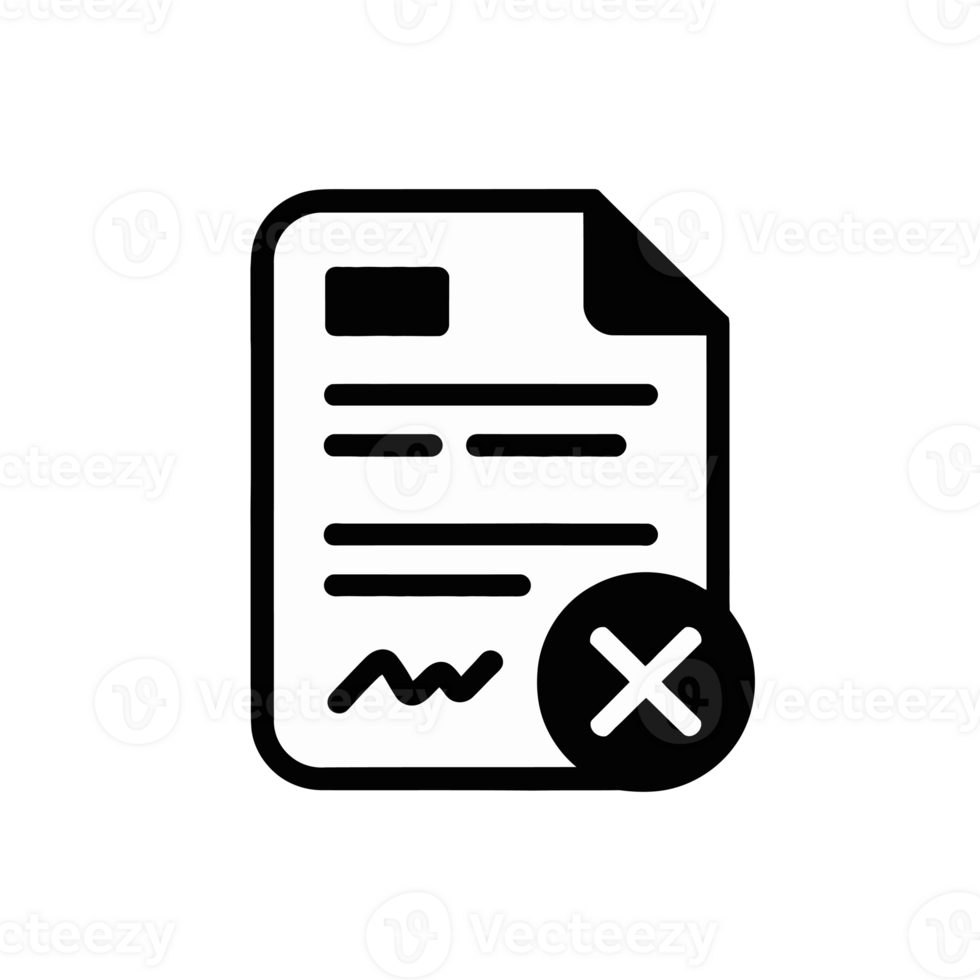 A black icon shows a document with a large X symbol, indicating cancellation or deletion. cutouts png