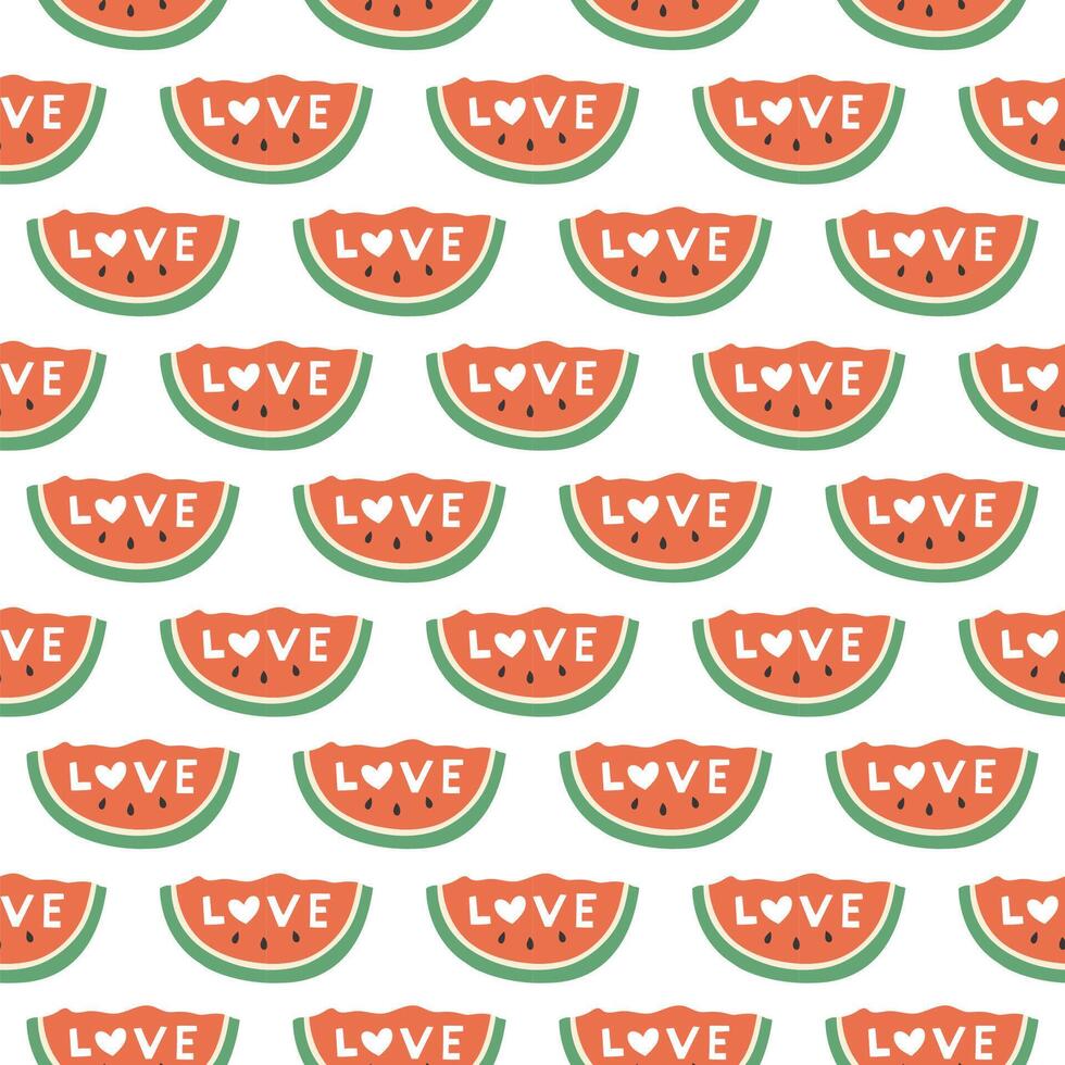 Watermelon summer pattern on white background with love. Simple seamless pattern with watermelon slices. design for greeting card and invitation of seasonal summer holiday vector