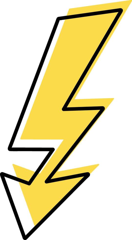 Doodle yellow lightning icon Thunder charging power for electricity and batteries Light vector