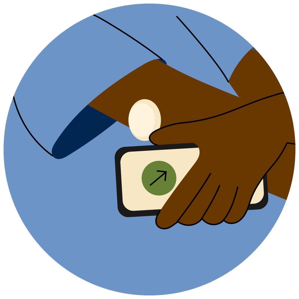 a dar skin man wearing a wearable blood sugar monitor. Continuous glucose monitor . Diabetes management and health technology. vector