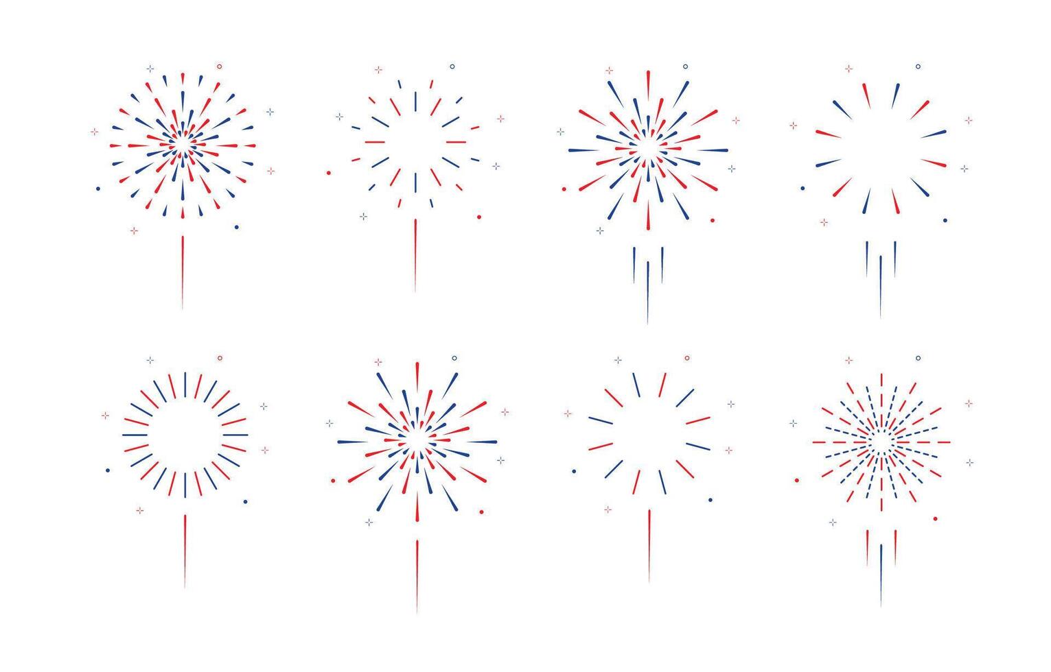 firework object in night for fourth of July. Red and blue firecracker for 4th of July vector