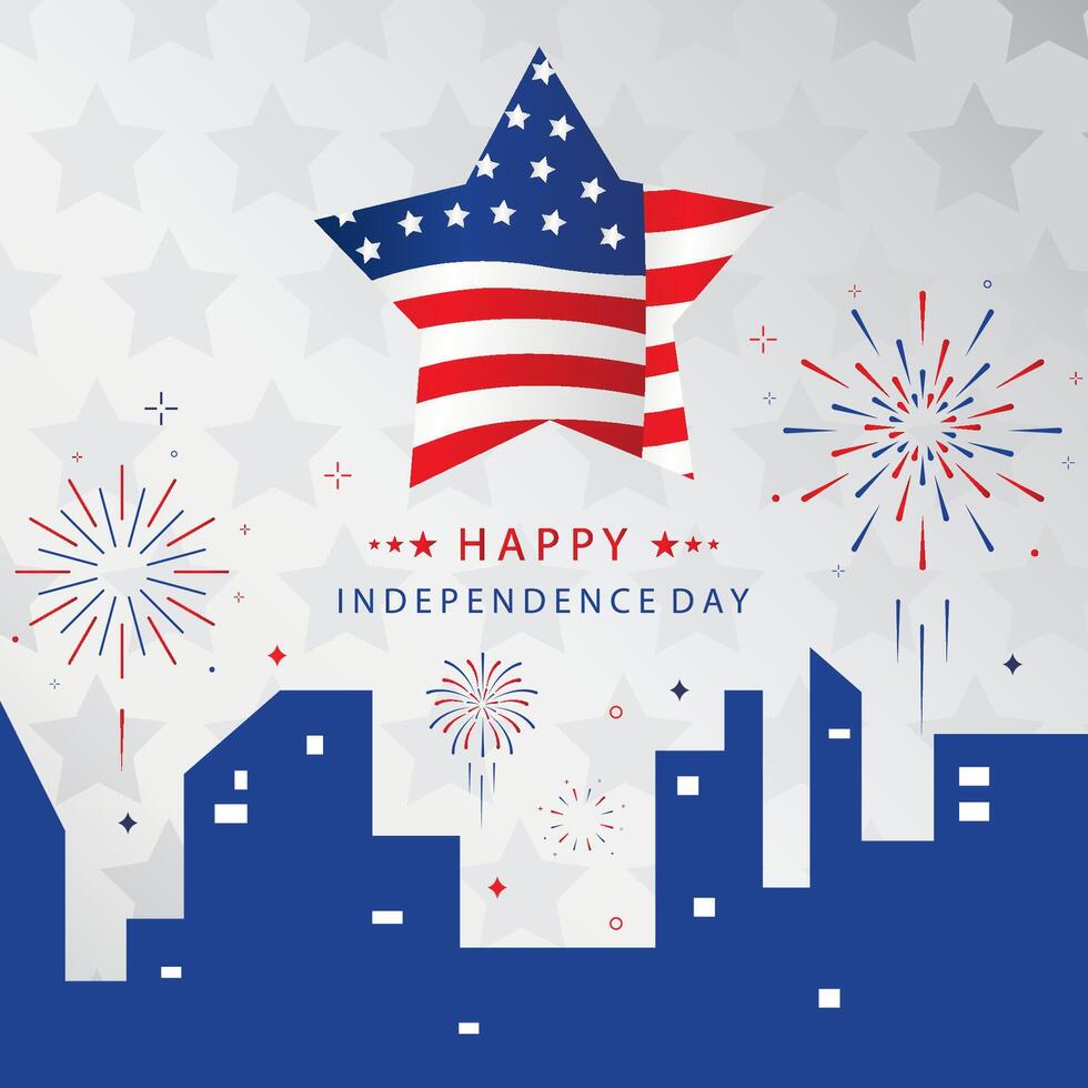 4th of July Independence Day background with firework party for square design vector