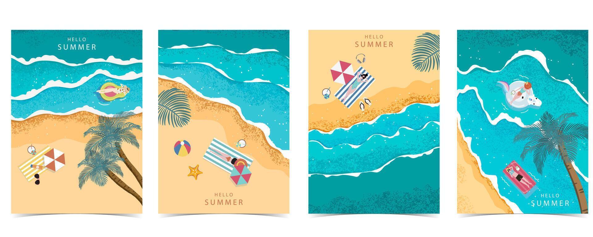 blue summer landscape background with people,beach and sand grain texture for vertical a4 design vector
