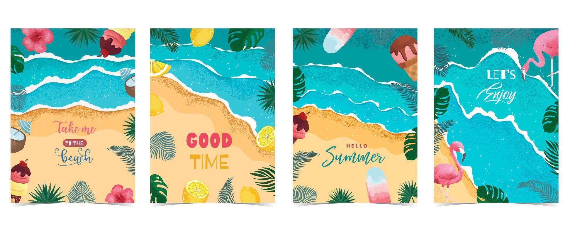 Hello summer background with palm leaves, watermelon,flamingo frame for a4 vertical design vector