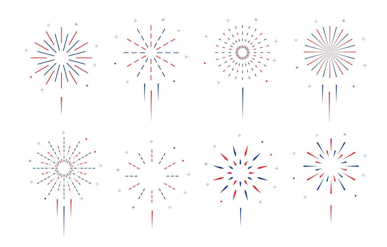 firework in night for fourth of July. Red and blue firecracker for 4th of July vector