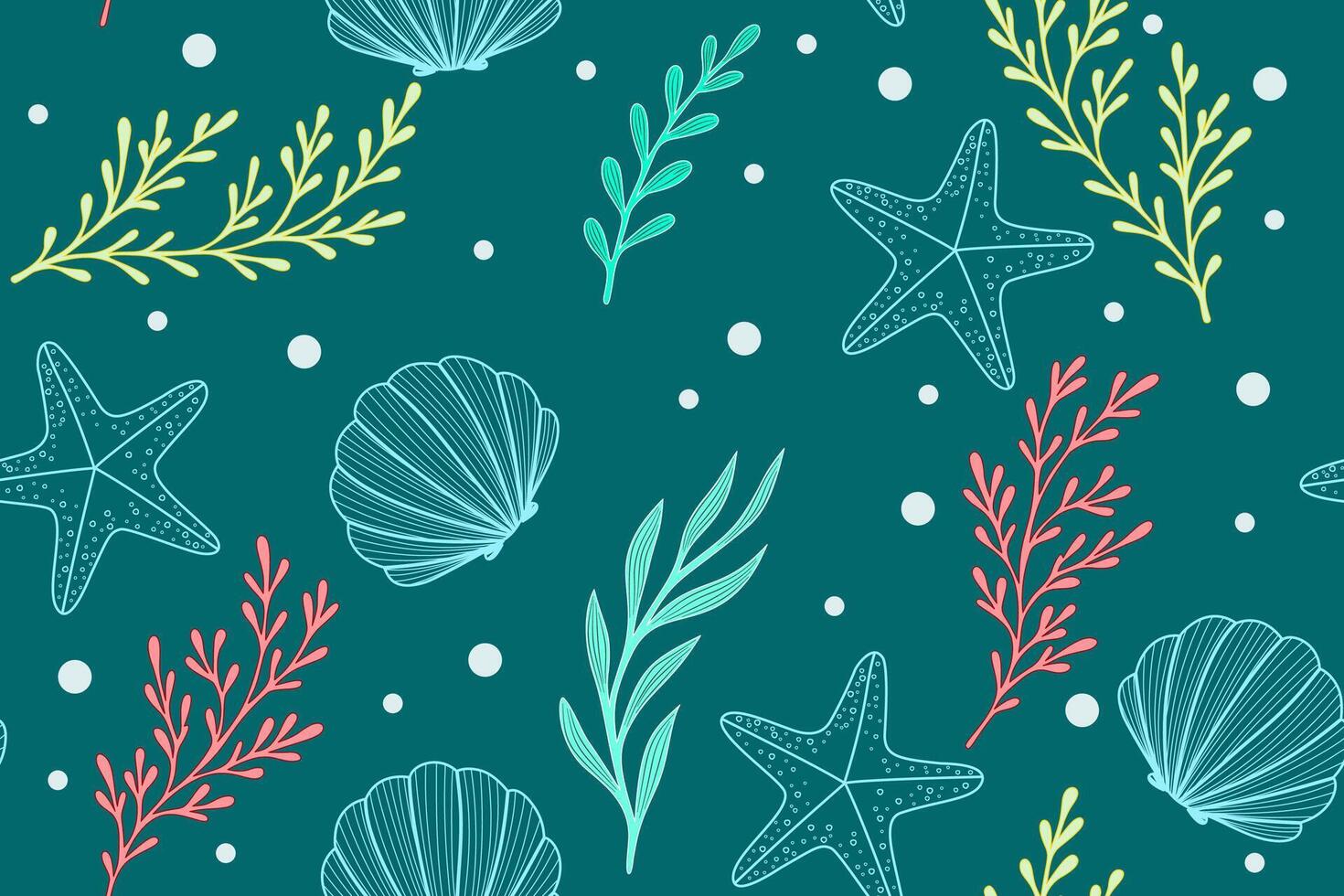 Sea life with starfish shells and coral seamless pattern for fabric background banners vector