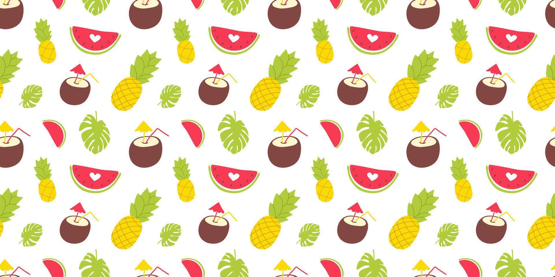 Tropical fruits Seamless pattern. Summer bright design for wrapping paper, textiles, cards. Hand drawn summertime element. vector