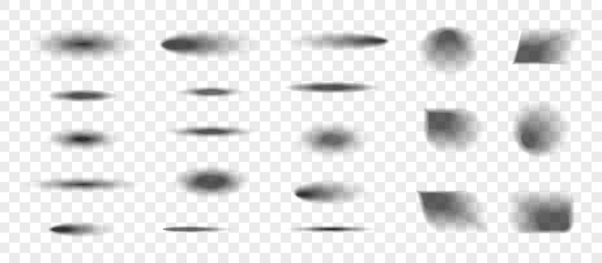 Realistic shadows set. Blur shade object elements for digital design. Overlay effect tab vector